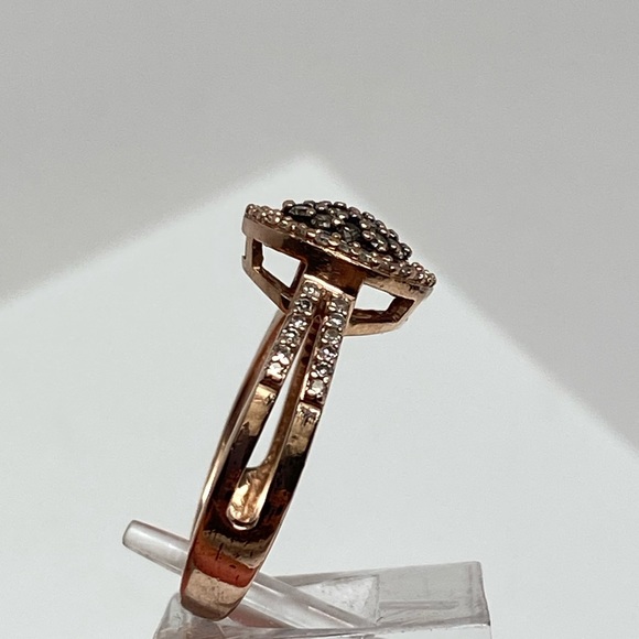 10K Rose Gold Champagne and White Diamond Cluster Pave Halo Ring 0.50ct Size 7 - Picture 10 of 14